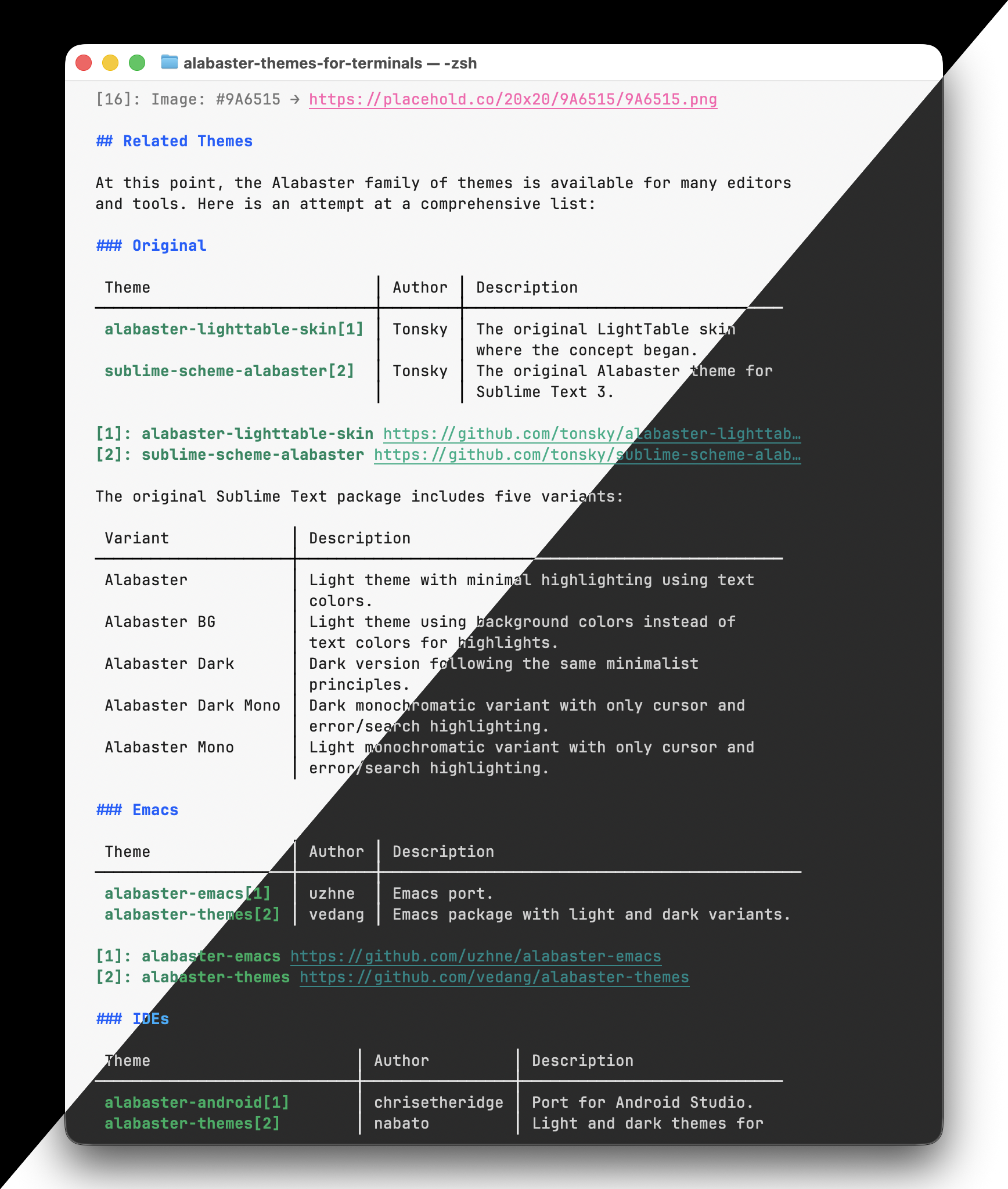 Alabaster Light and Dark themes for Terminal.app